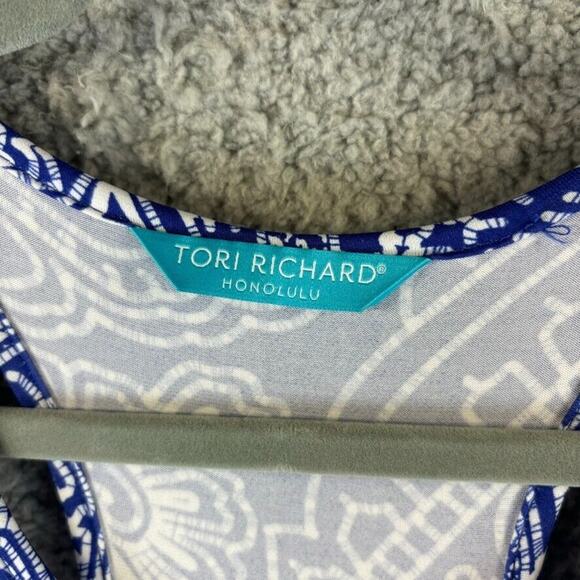Tori Richard Honolulu Maxi Dress Small Blue Paisley Beachy Coastal Racerback - Picture 5 of 12